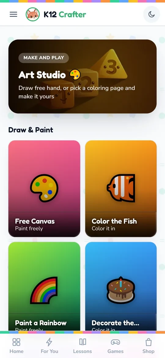 The Art Studio with a free canvas and coloring pages