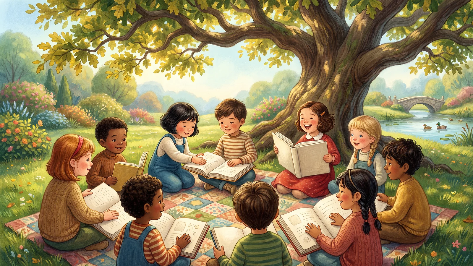 Children from around the world reading braille together.