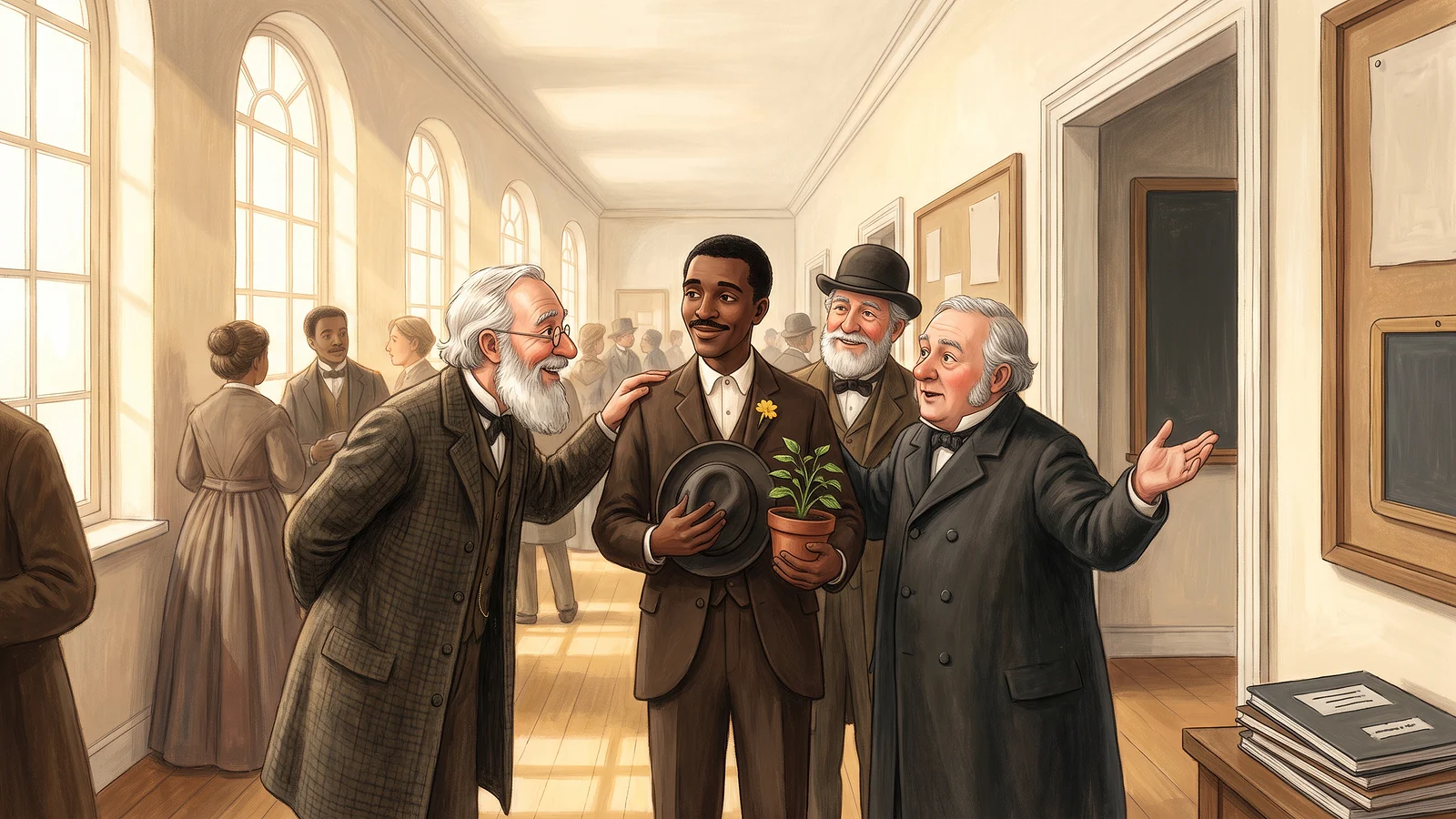 The professors ask George to stay and teach.