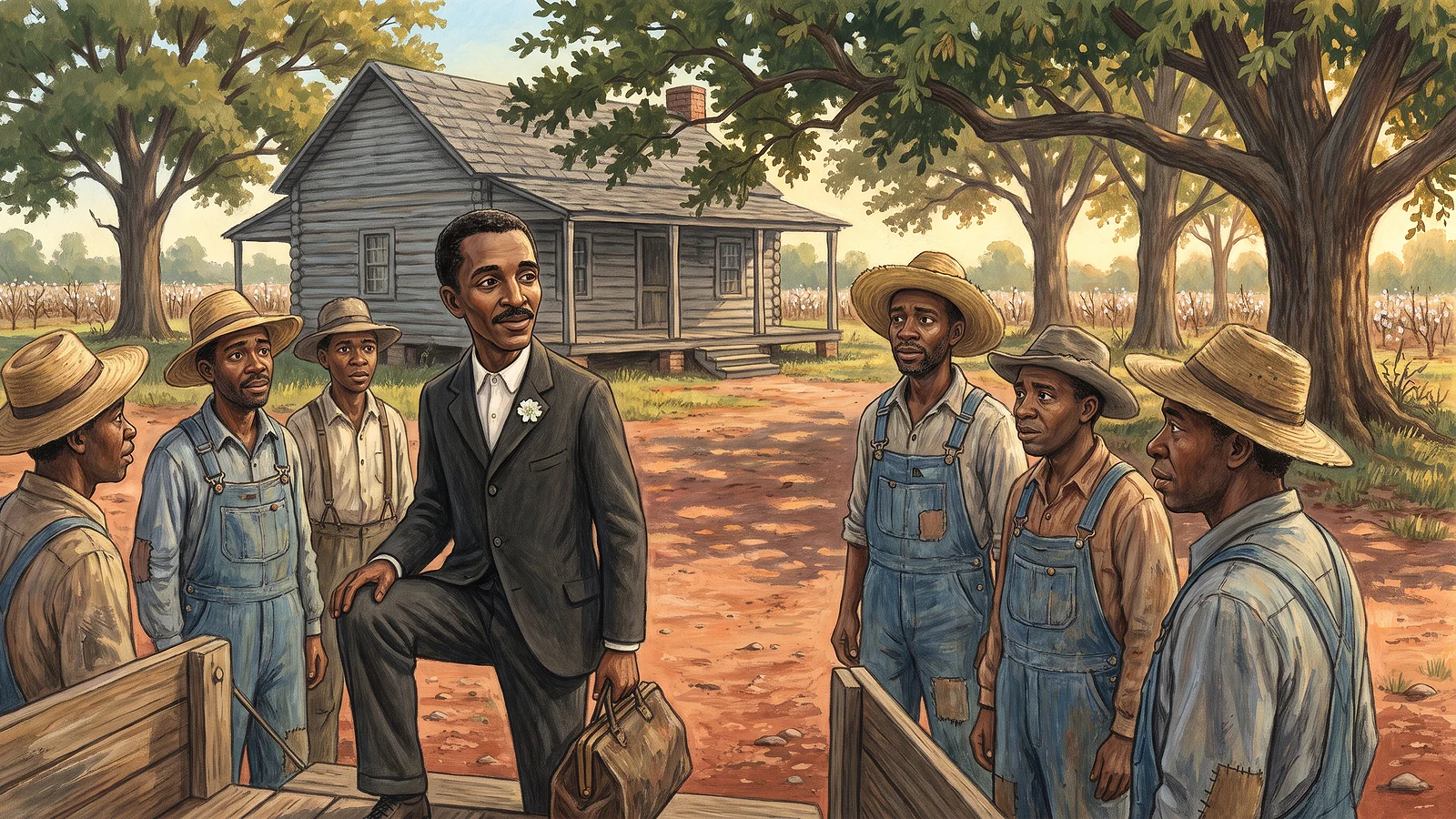 George arrives in Alabama and meets the farmers.