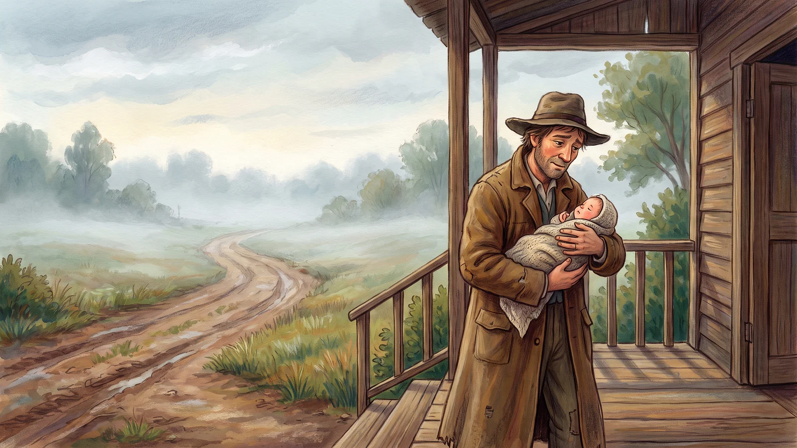 A man brings the baby home at dawn.