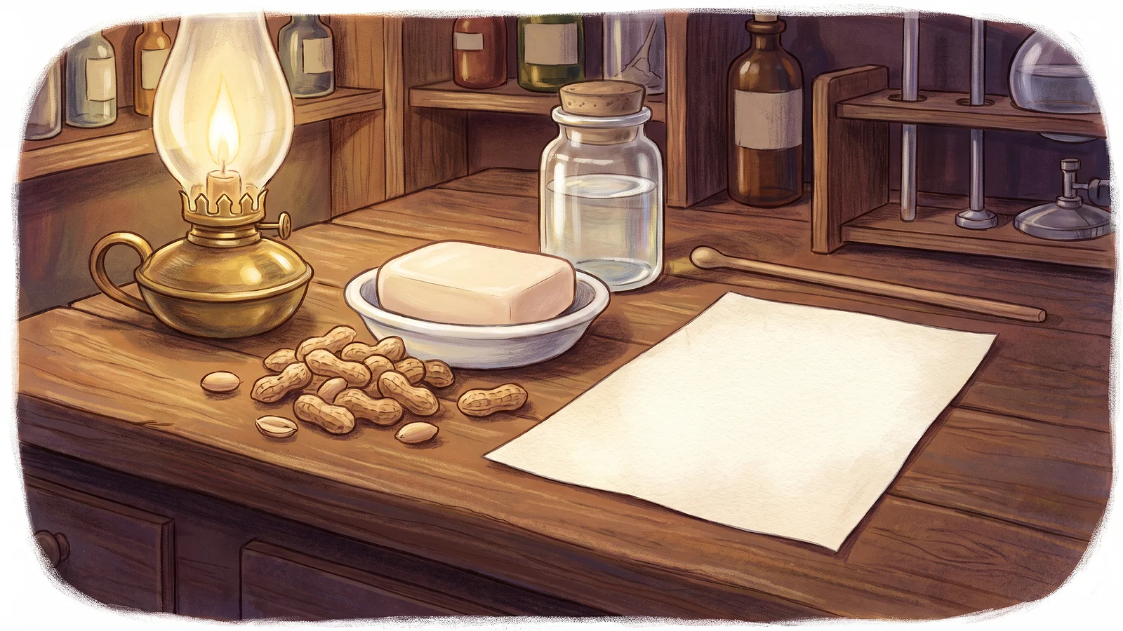 A bar of soap and a sheet of paper, both made from peanuts.