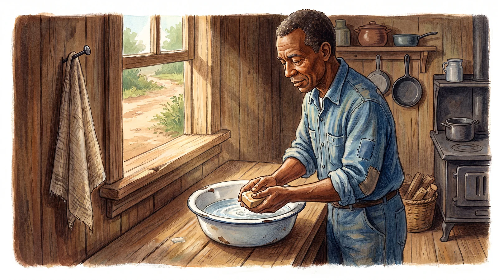 A man washes his hands with a peanut and thinks nothing of it.