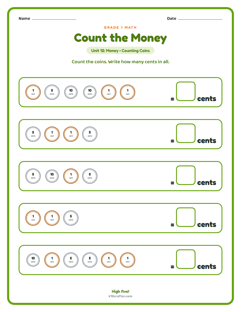Grade 1 · Counting coins