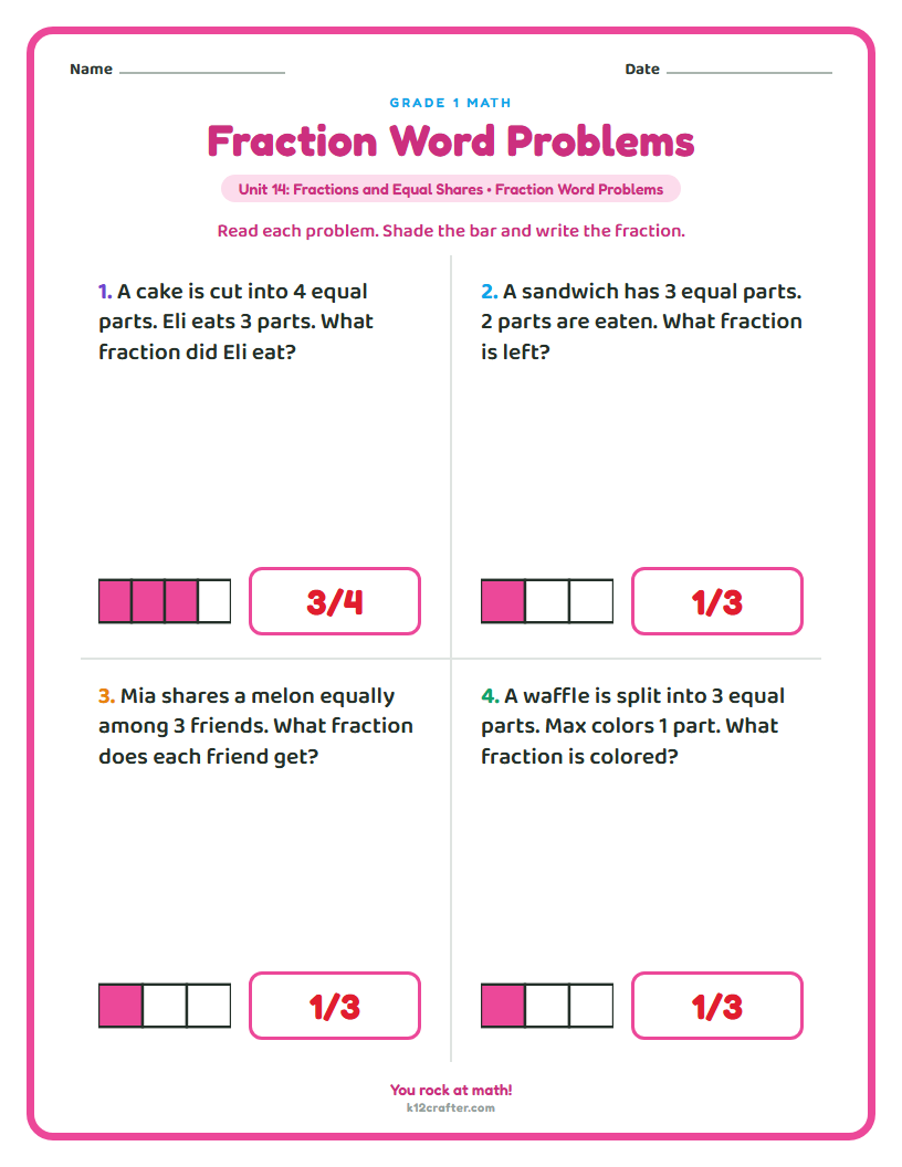 Grade 1 · Fraction word problems
