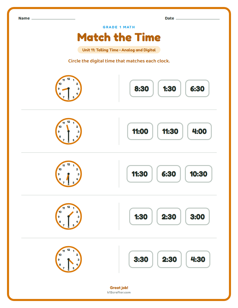 Grade 1 · Telling time