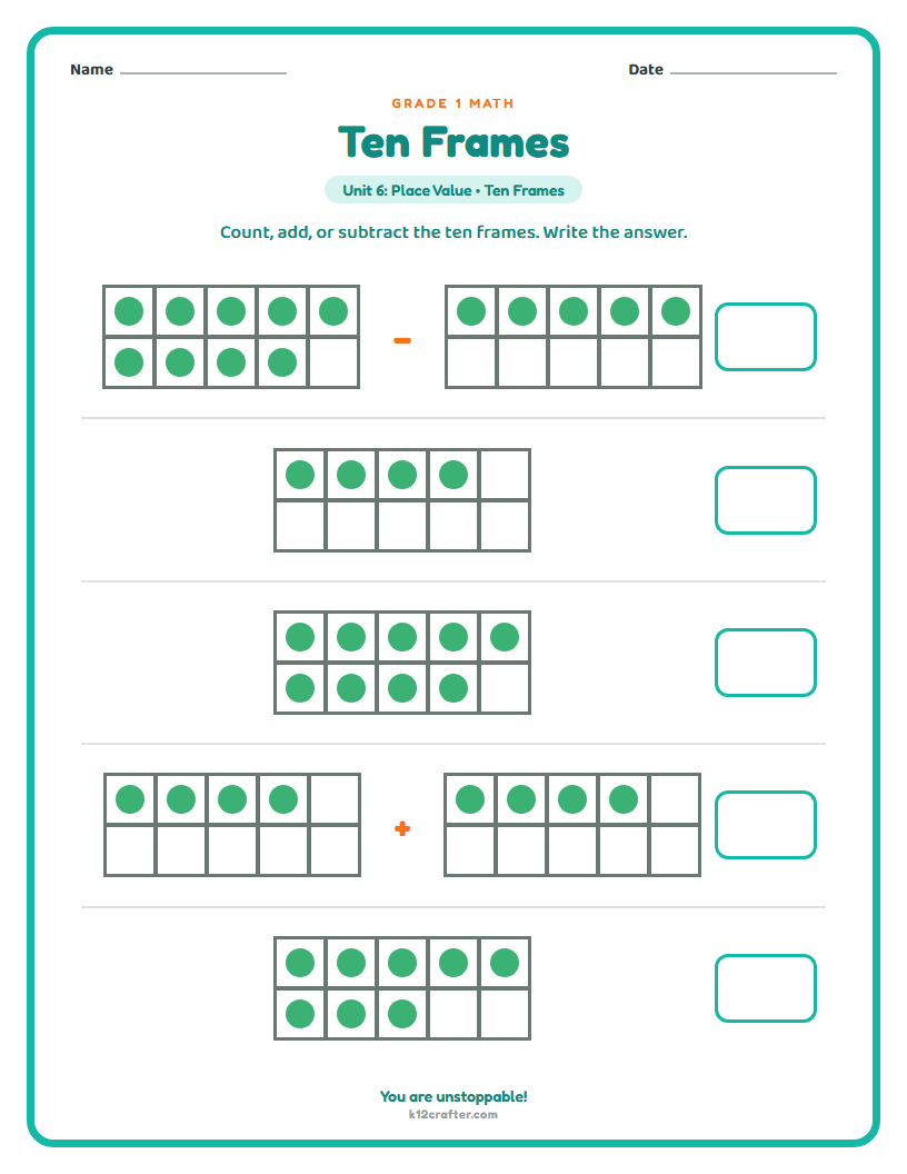 Grade 1 · Ten frames