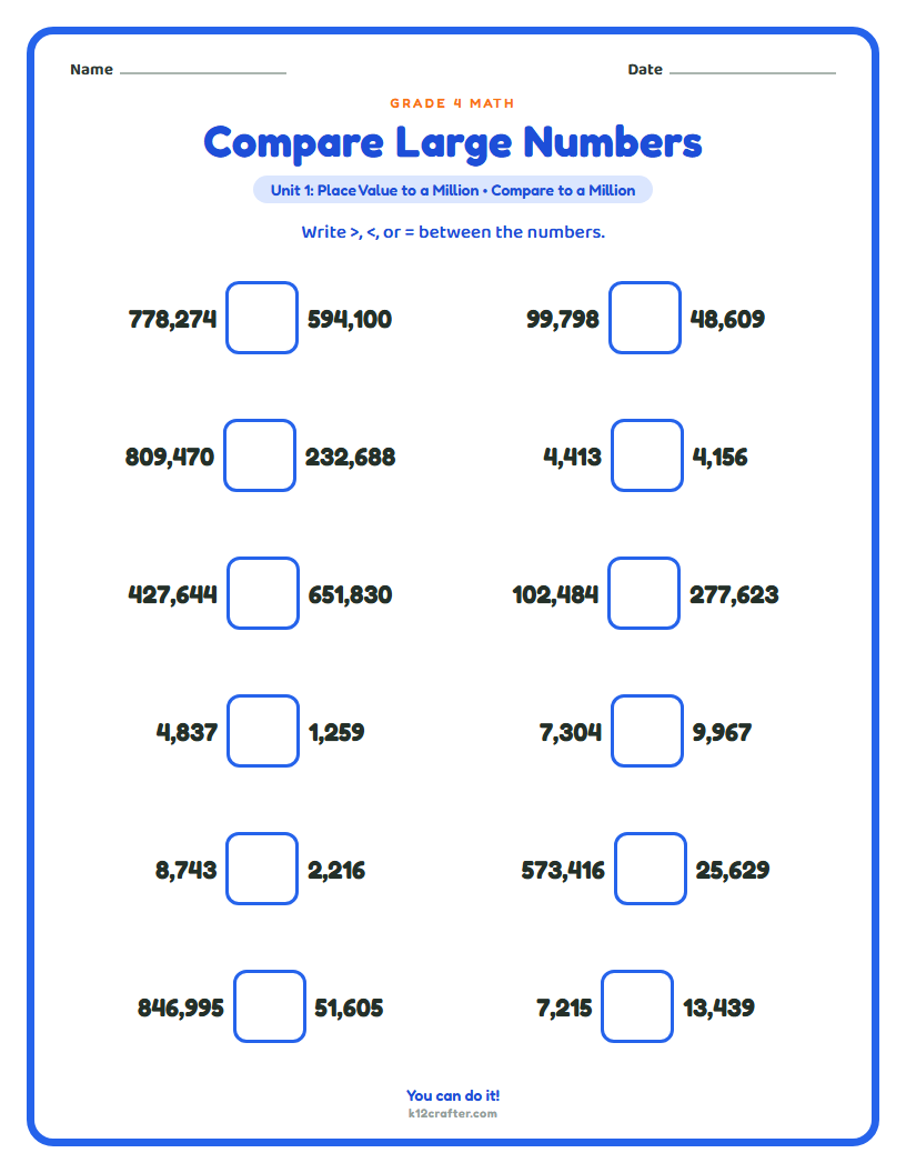 Grade 4 · Comparing numbers